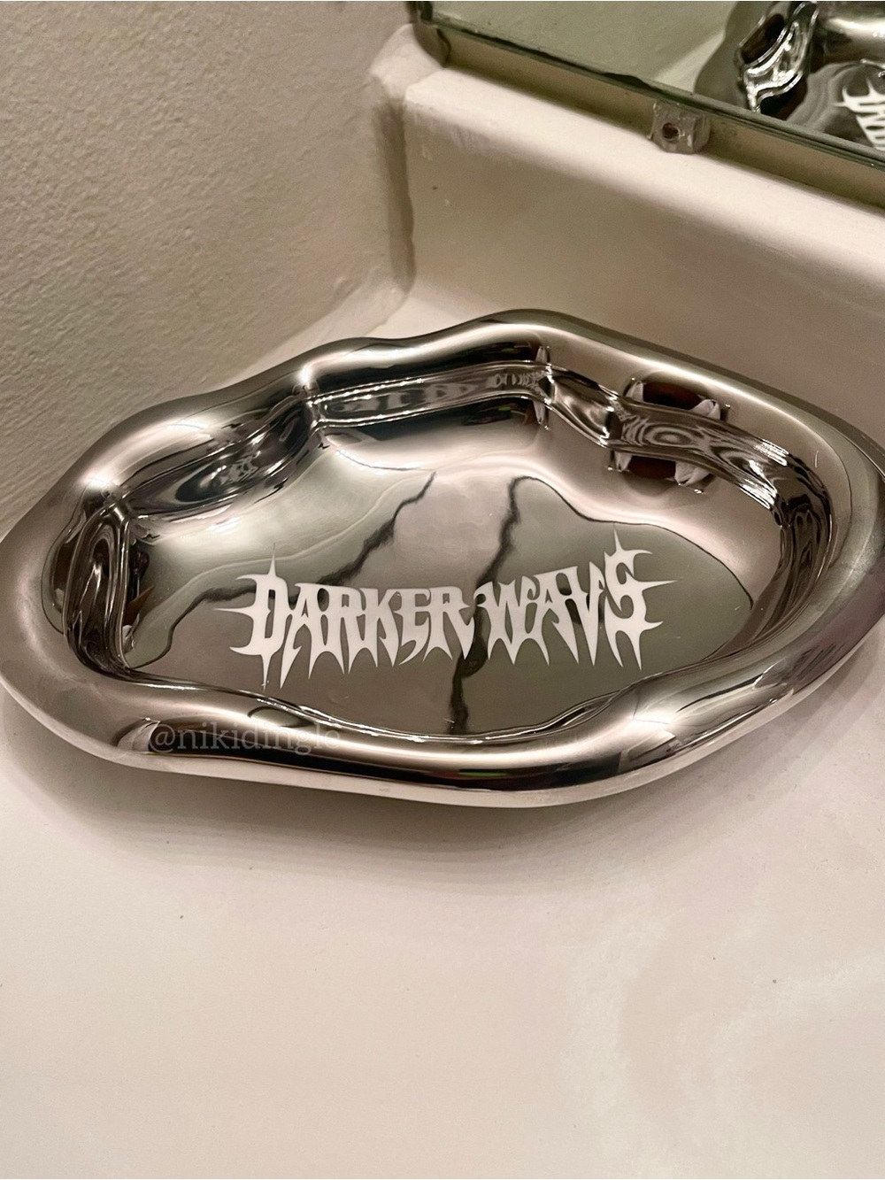 New Dolls Kill Darker Waves Chrome Catchall Tray Trinket Ceramic Bowl Dish Goth